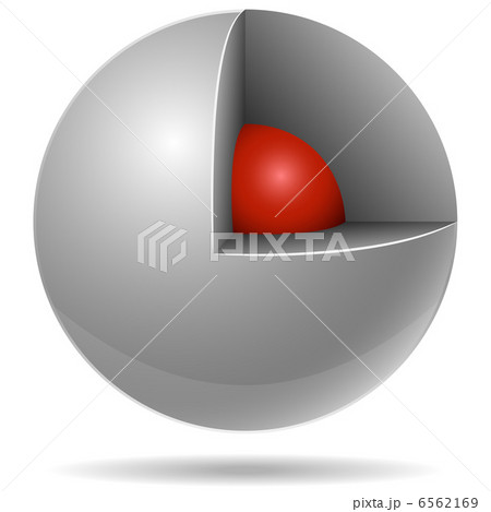 Cross section of white sphere with red one inside isolated on wh Cross section of white sphere with red one inside isolated on wh 6562169