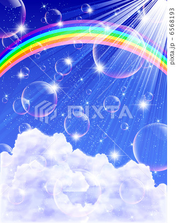 シャボン玉 虹 空 雲 背景のイラスト素材