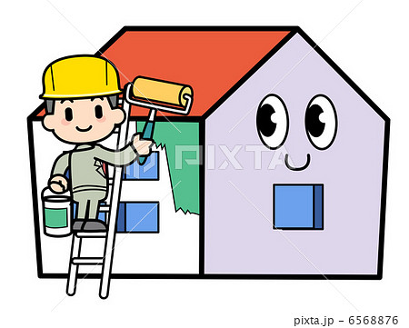 家の外壁 塗り替えペイント リフォーム工事のイラスト素材 6568876 Pixta
