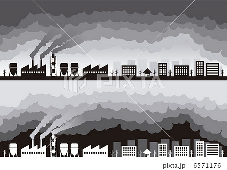 スモッグだらけの工場の町並みのイラスト素材