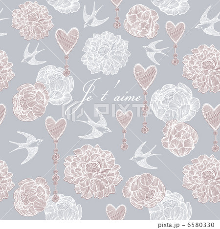 Valentine's card. Swallows and flowers. Seamless pattern. 6580330