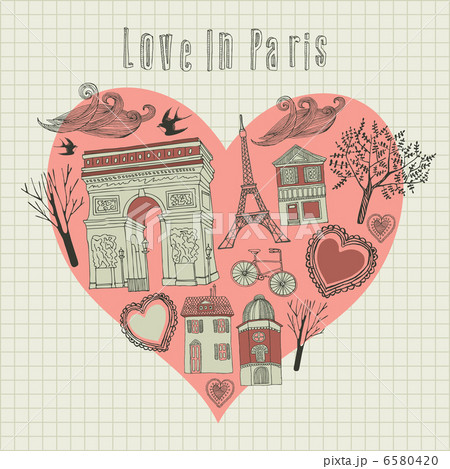 Valentine's card. Love in Paris. Vector illustration. 6580420