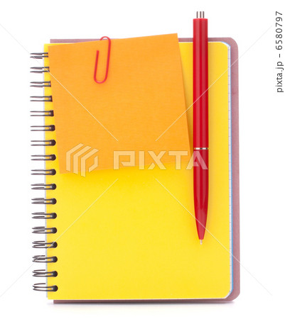 Yellow cover notebook with notice paper and pen Yellow cover notebook with notice paper and pen 6580797