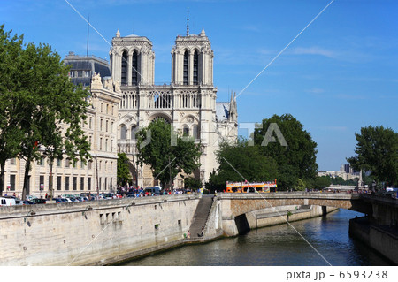 初夏のパリセーヌ川。ノートルダム大聖堂を望む。 6593238