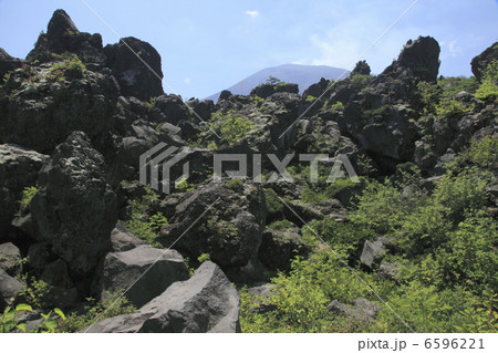 鬼押出しの溶岩と浅間山 6596221