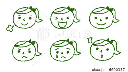 表情 女の子 手描き風 緑 のイラスト素材