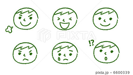表情 男の子 手描き風 緑 のイラスト素材