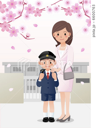 入学 親子 春 桜 小学校 母 息子 6600763