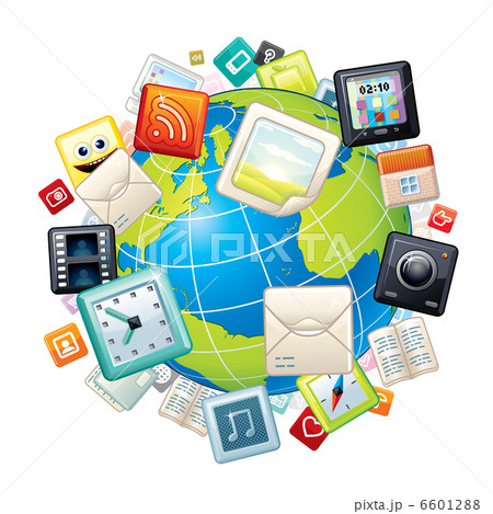 Icons Flying Around Globe 6601288