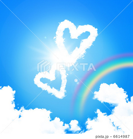 空に浮かぶハート形の雲と虹のイラスト素材 [6614987] - PIXTA