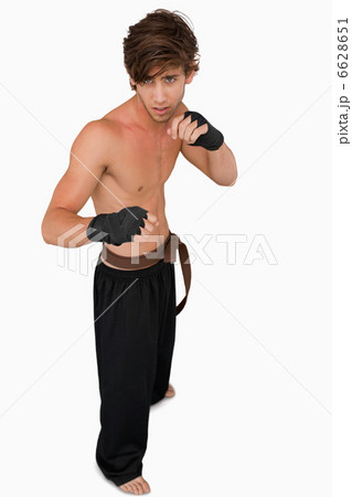 Martial arts fighter in fighting stance Martial arts fighter in fighting stance 6628651