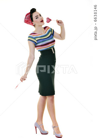 pretty young happy woman with travel bag waiting and posing isol 6638146