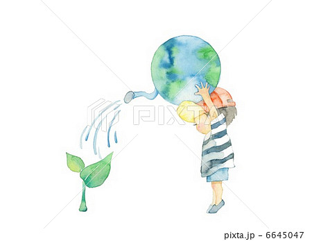 地球と男の子のエコイメージのイラスト素材