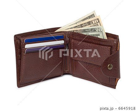 brown leather wallet with money isolated on white background brown leather wallet with money isolated on white background 6645918