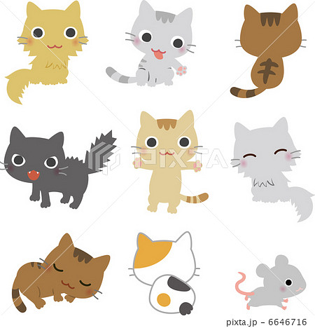8匹の猫と鼠のイラスト素材
