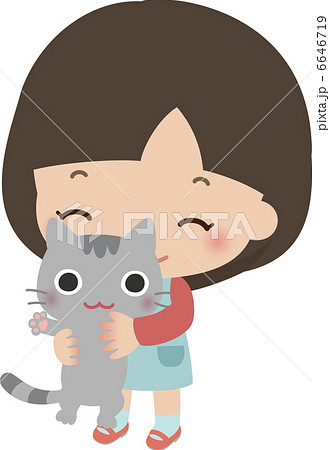 猫を抱いた小さい女の子のイラスト素材