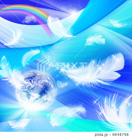 地球と虹と白い羽根 6648798