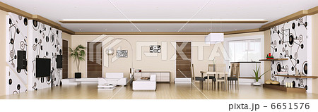 Interior of modern apartment panorama 3d render 6651576