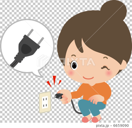 A woman pulling out a plug from an outlet - Stock Illustration [6659090 ...