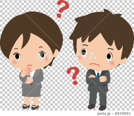 遭受問號的衣服的年輕人和婦女 遭受問號的衣服的年輕人和婦女 6659091