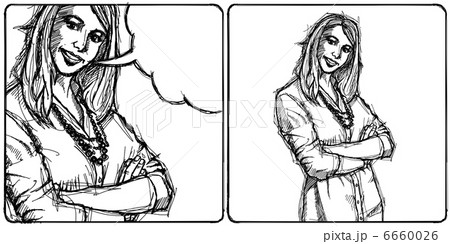 Sketch young business woman with crossed hands Sketch young business woman with crossed hands 6660026