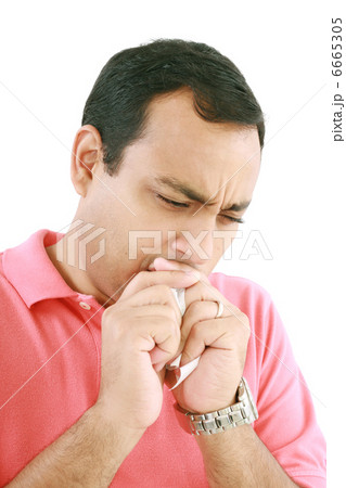 Coughing sick man isolated on a white background Coughing sick man isolated on a white background 6665305