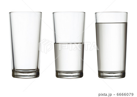 tall empty, half and full glass of water isolated on white with 6666079