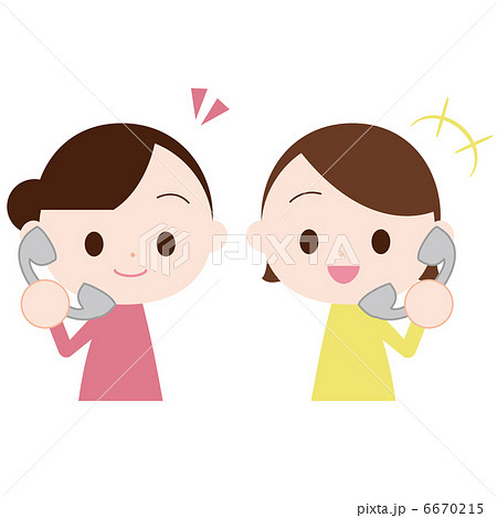 固定電話で話す女性二人のイラスト素材
