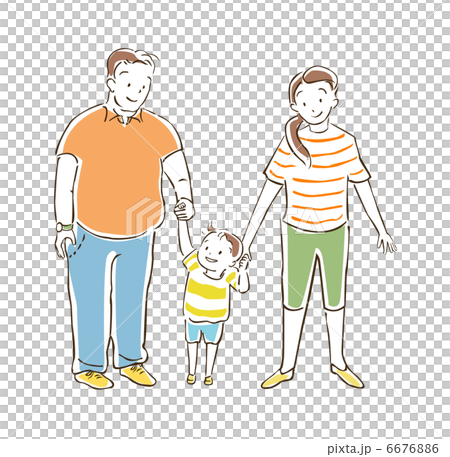 手をつなぐ家族 6676886