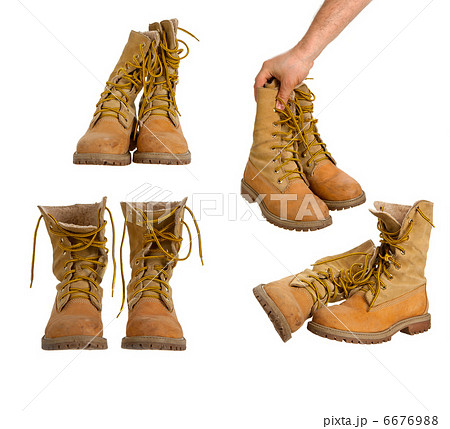 Set of yellow boots on white 6676988