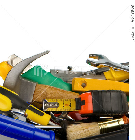 set of tools and instruments in black plastic box isolated on wh set of tools and instruments in black plastic box isolated on wh 6678903