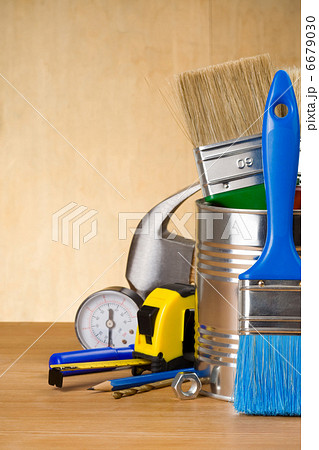 set of tools on wood set of tools on wood 6679030