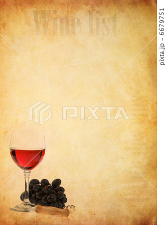 wine in glass and grape fruit on old paper 6679751