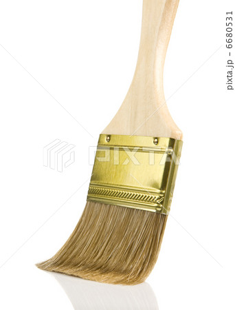 wooden gold paintbrush isolated on white 6680531