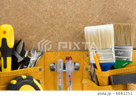 tools in construction belt on wood 6681251
