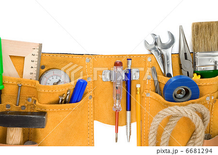 tools in leathern belt isolated on white 6681294