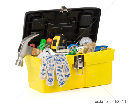 set of tools on toolbox isolated at white set of tools on toolbox isolated at white 6682112