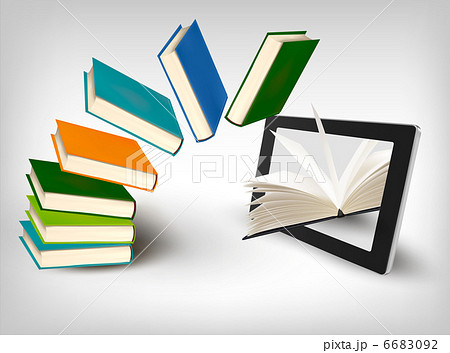 Books flying in a tablet. Vector illustration. 6683092