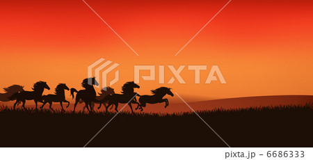 herd of running wild horses - editable vector illustration  herd of running wild horses - editable vector illustration  6686333