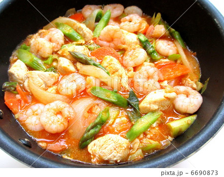 グリーンアスパラとエビのチリソース炒め 6690873