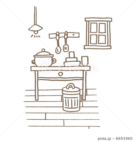 線画のキッチンのイラスト素材