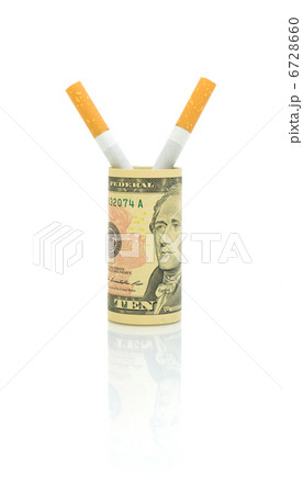 No smoking. Cigarettes and money on a white background. 6728660