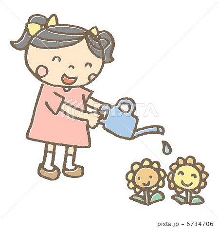 水やりする女性のイラスト素材 6734706 Pixta