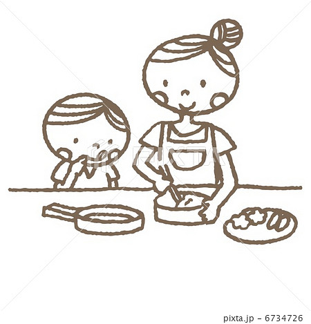 お弁当を作る母と息子のイラスト素材