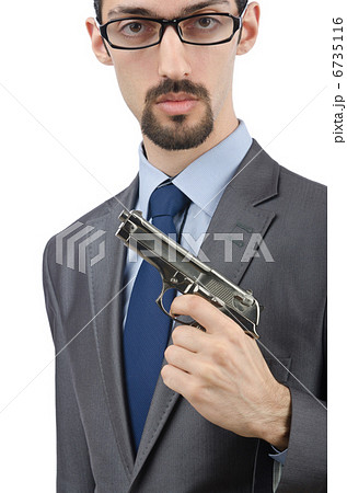 Man with gun isolated on white 6735116