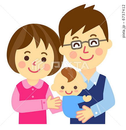 夫婦赤ちゃん抱っこのイラスト素材