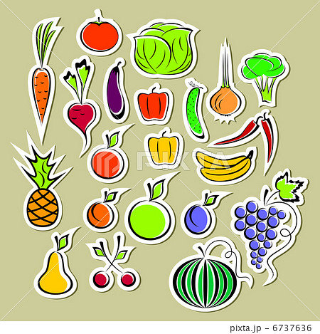 野菜や果物のステッカーのイラスト素材