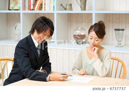 説明する営業マンと悩む主婦 6737737