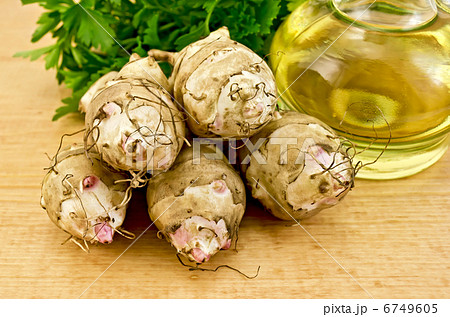 Jerusalem artichokes with oil on board 6749605