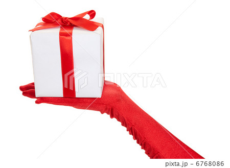 hand and gift over white background 6768086
